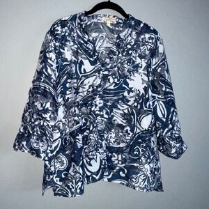 Choices Floral Abstract Tunic Top Large‎ Blue Maximalist Eclectic Relaxed Comfy